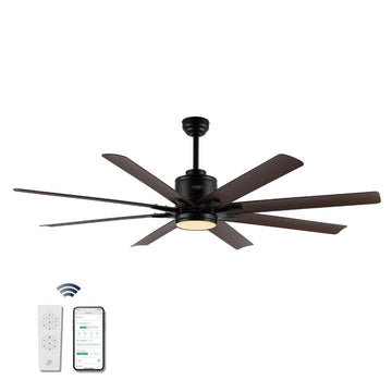 Octo 66" Contemporary Industrial Iron/Plastic Mobile-App/Remote-Controlled 6-Speed Ceiling Fan with Integrated LED Light